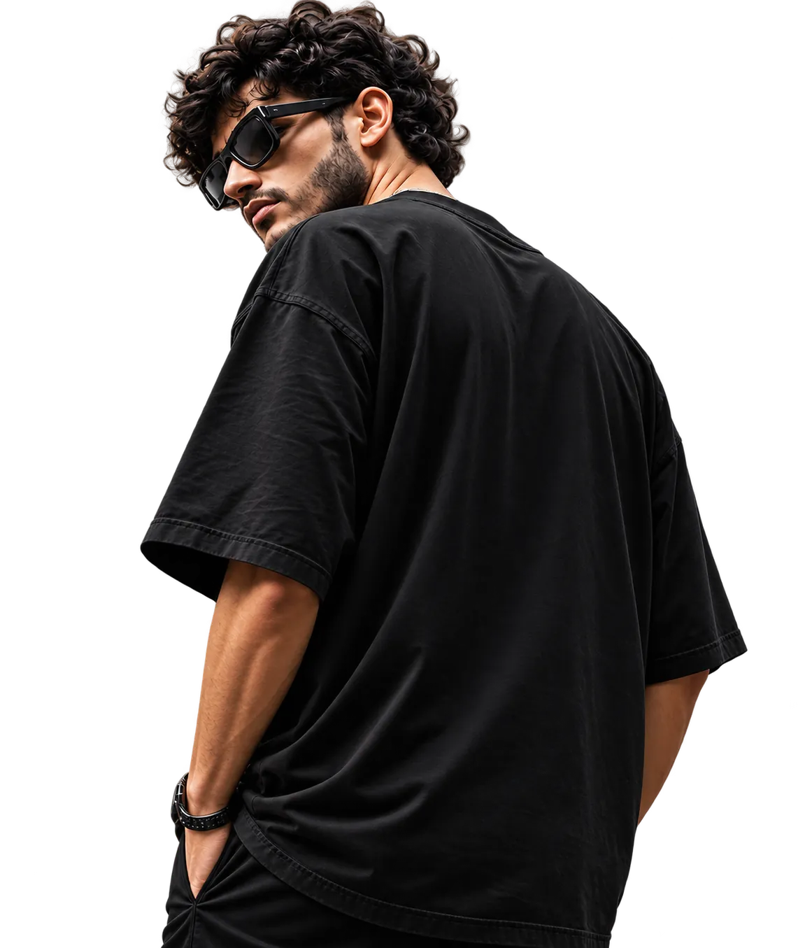 Model wearing RAWFLEX oversized tee